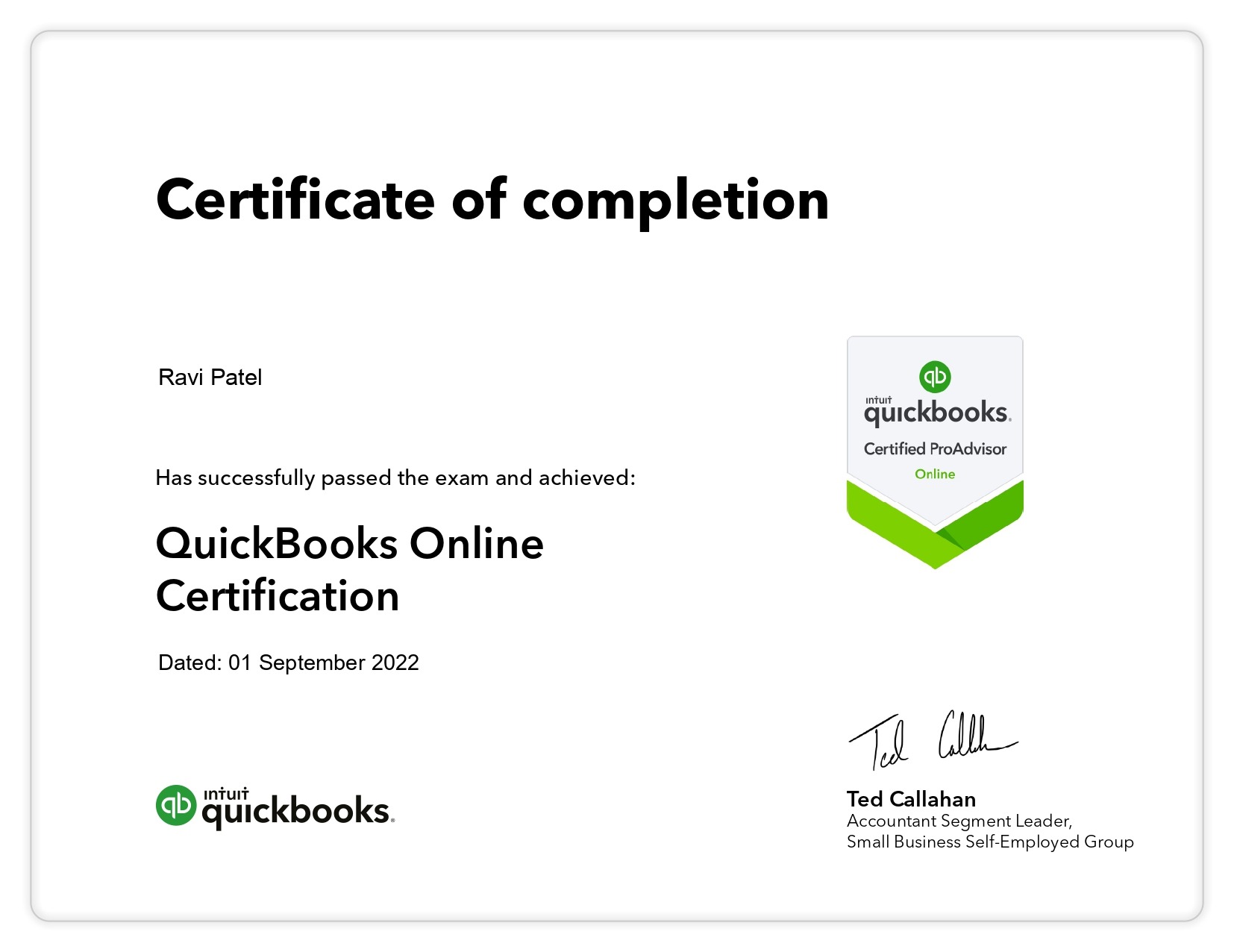 QuickBooks Certificate